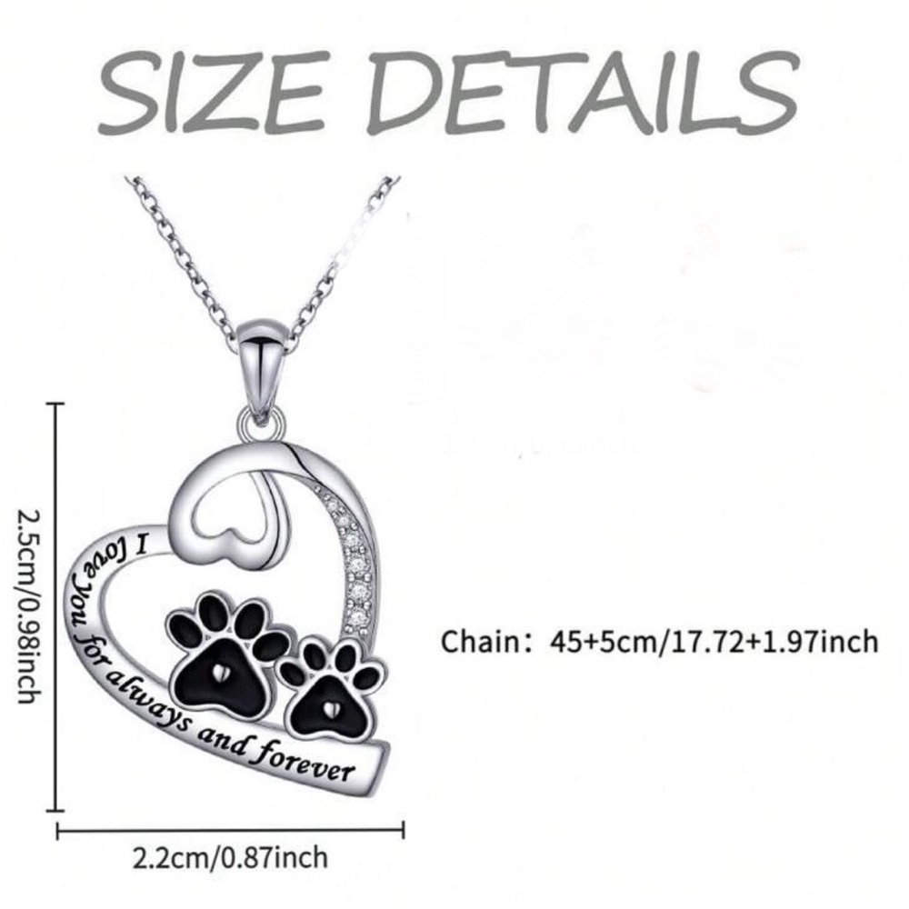 Silver Tone Heart Paw Print Necklace - Picture 4 of 4